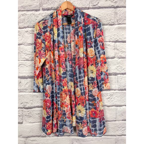Ali Miles‎ Women’s M Multicolor Floral Tie Dye Open Drape Cardigan Boho Art Top - Picture 11 of 11